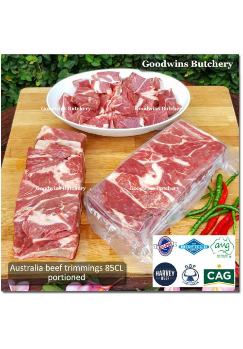 Australia BEEF TRIMMINGS 85CL daging sapi tetelan Australia A (economy budget) frozen PORTIONED 1.5" 4cm (price/pc 1kg)